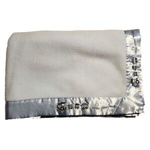 Small Wonders Baby Blanket Blue w/ Satin Trim Choo Choo Train 30" X 40"